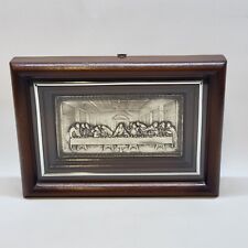 Religious image painting metal plate embossed The Last Supper wooden frame 