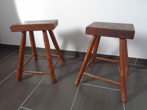 Paire anciens tabourets bois - paire,