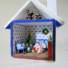 OOAK artisan vtg micro dollhouse miniature clay Xmas house by GIBSON GIRL 2"