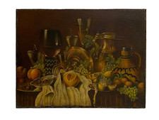 Tableau Ancien HSP Marouflée - Nature Morte Décorative Style Hollandais - 1900's