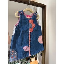 OIlily Girls Denim Dress Age 3-4 Colorful Applique Playwear Outfit Floral Retro