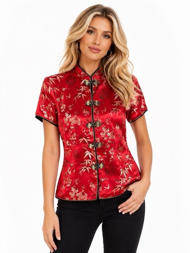 Women red satin brocade - satin,