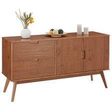 Buffet commode style scandinave 2 tiroirs 2 portes en pin massif bois brun foncé