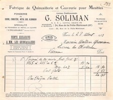 1933 HARDWARE AND COPPER FACTORY FOR ANTIQUE FURNITURE ETS G SOLIMA