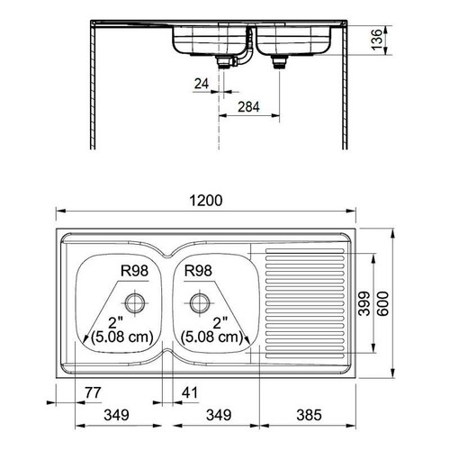 Evier cuves inox - inox, avec