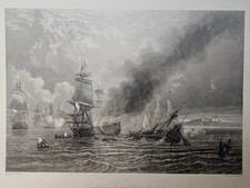 Rare 1800s Marine Print: "Combat naval entre Nevis et Redonde" by Gudin/Skelton.