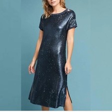 Anthropologie Moulinette Soeurs Interstellar Blue Sequin Midi Sheath Dress  XS