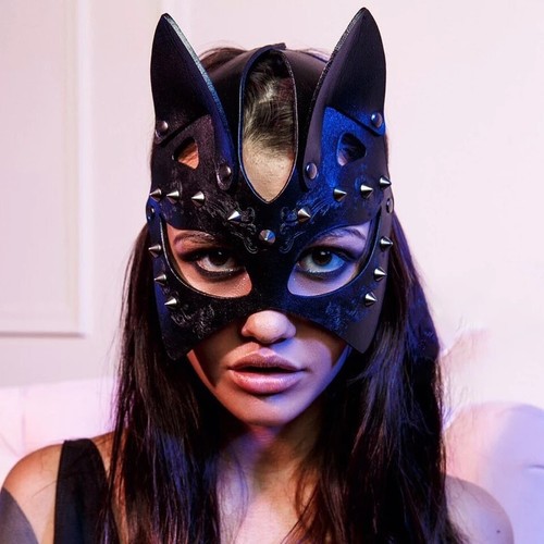 Masque chat cuir - clous, bdsm