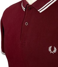Fred Perry M3600 Polo Size XL 44" Port/Snow White Ska Mod Scooter Casuals GUC