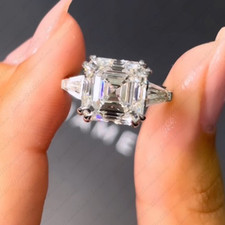 5.25Ctw Asscher Cut Baguettes Moissanite Engagement Ring 14K White Gold Plated