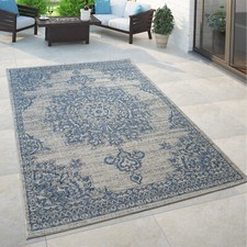 Tapis Extérieur Bleu Beige Design Oriental Fleurs Motif Balcon Salon