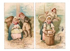 2 Cpa enfants.  Pêche à la mer