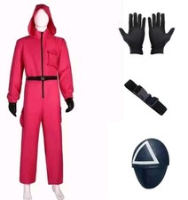 Halloween KID Squid Game Inspired Guard Costume Jumpsuit Triangle Mask Full Set