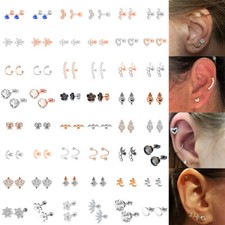 16G Steel Crystal Barbell Ear Cartilage Tragus Helix Bar Stud Earrings Piercing