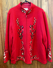 Victor Costa Rouge 41%Laine Bouillie Éclair Feuilles Floral Brodé Taille Veste