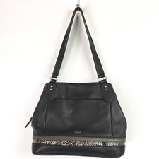 Sak Shoulder Hobo Bag Black Pebbled Leather Purse Snake Trim