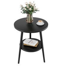 Round side table 2 levels small decorative wooden coffee table table...