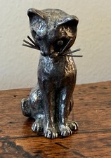 Michel LAUDE pewter figure: SOLID TIN CAT, sitting cat (20th signed) 1