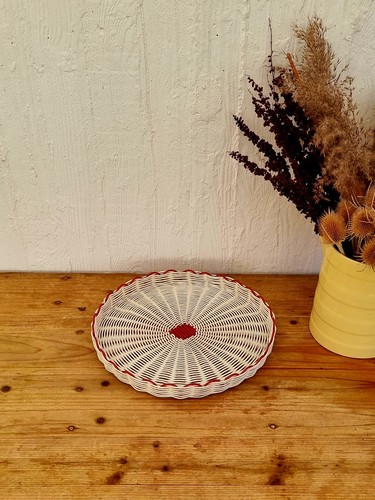 Plateau scoubidou rond - , vintage