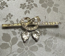 Vintage Boucher 2  1/2" Love Knot 2 dangling hearts Silver Tone Brooch Broach
