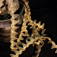 Antique heavy Gold Bronze metallic trim ruche ruffle lace high metal content 1"