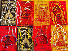 LOT 3-6 Sai Sin Bracelet + 1 Fabric Pha Yant Blessed Cotton Takrut Buddhism Thailand