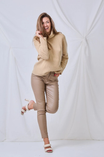 Pantalon enduit effet - , cuir