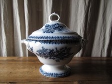 Antique White Earthenware Soup Bowl Blue Decor Onnaing Harvest Insects Flowers