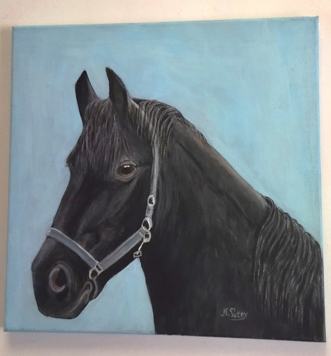 Cheval noir tableau - cheval,