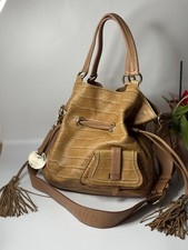 LANCEL 1er Flirt Crocodile Embossed Leather Bag – Tan Bucket Handbag – Designer