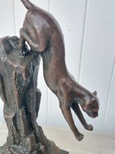 Bronze Animalier  PANTHÈRE  patine médaille signé socle marbre  Hauteur 41 cm