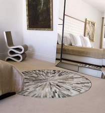 Tapis rond en cuir de vache fait main neuf tapis patchwork salon