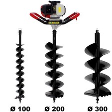 Tarière thermique SEMI-PROFESSIONNELLE 62 cm3 + lot de 3 mèches (100, 200 et 300