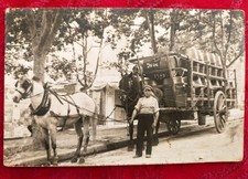 Postcard 1920: Wine Barrel Cart harnessed to a horse, winemaker