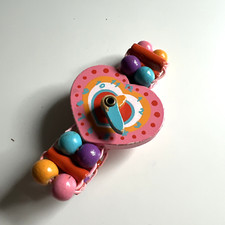 Vintage Tatiri Wood Wooden Kids Watch Heart Play Toy Beaded Stretch Jewelry
