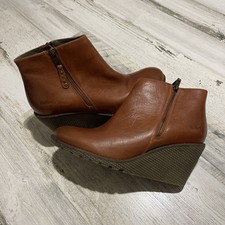 Vintage Women’s Kickers Brown Leather Wedge Double Ankle Zip Boots EUR41 US9