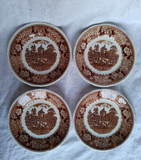 4 assiettes à gâteau en faïence ADAMS English scenic brun