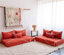 Moroccan Handmade Floor Couch - Unstuffed Cotton Orange Sofa covers +Pillowcases