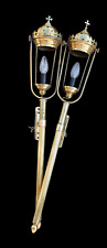 PAIR antique procession lantern lamps  brass wall lights sconces religious set