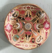 Cigar Band Ashtray Folk Art Glass Dish Decoupage 4” Felt Back Hudson Cogetama
