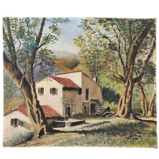 Country Landscape Painting, Red Tile House, Signed Oil Painting »