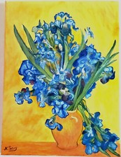 TABLEAU Vincent Van Gogh Vase Iris 40x30cm Peinture à L'Huile  sur toile N.PETRY