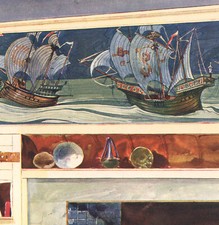 1901 Engraving Wall Frieze Boats Ships Art Nouveau Lithograph