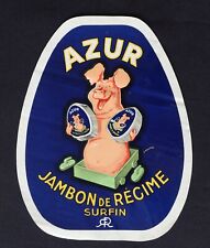 Old large label AZUR diet ham pig french label