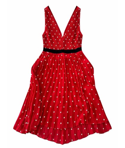 Maje robe rouge plissée motif