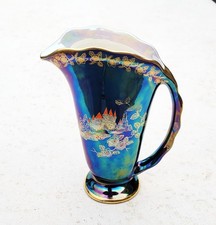 ART DECO CROWN DEVON PORCELAIN FAIRY CASTLE LUSTRE BLUE JUG c1930s