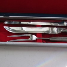 set of 3 Stainless Steel Carving Knives & Fork Set Made in Japan Original case
