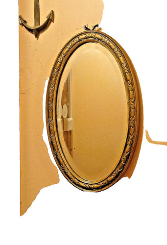 Miroir ancien ovale - , doré