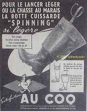 ADVERTISEMENT AU ROQ BOOT BIB SPINNING FISHING HUNTING 1957 FRENCH AD PUB