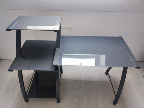 Bureau acier verre gris - bureau,